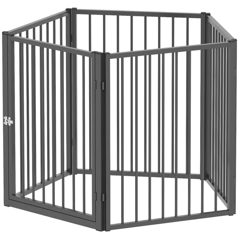 Welpenauslauf Hundegitter 5 Elemente, tragbar, faltbar, schwarz, Stahl, modular