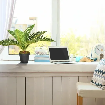 Kunstpflanze, Tropische Palme, inkl. Übertopf, 50 cm, Grün + Schwarz