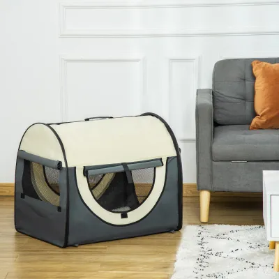 Hundetransportbox, faltbar, Größe L - 70x51x59 cm, dunkelgrau-creme