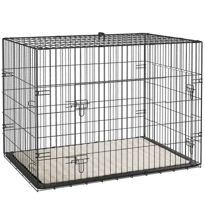 Hundekäfig Transportkäfig Hundebox faltbar (91x62x68cm) – 2 Türen, Schale, Kissen, Schwarz
