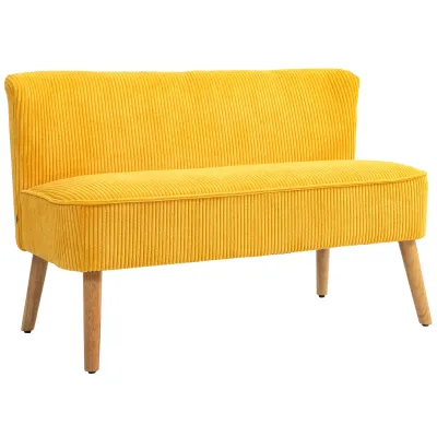 Zweisitzer-Sofa, elegantes Skandi Design, massiver Holzrahmen, bis 150 kg, 117 x 56,5 x 77 cm, Gelb