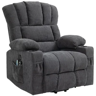 Elektrischer Power Lift Aufsteh-Sessel Dunkelgrau | Massage, Wärme, USB, optional Montageservice