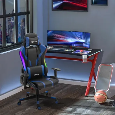 Gamingstuhl Bürostuhl LED Gaming Stuhl blau schwarz