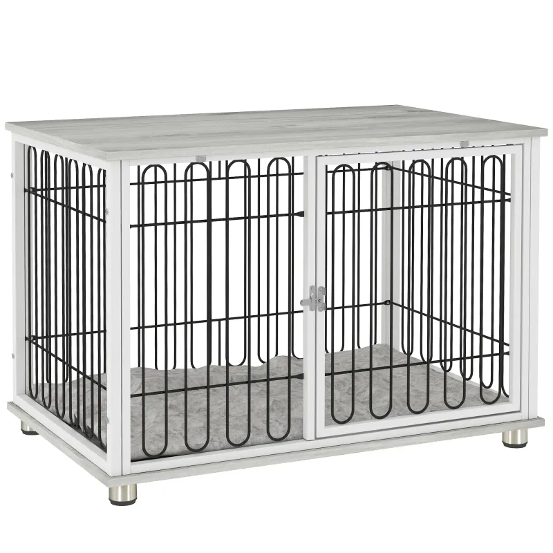Hundebox, Hundekäfig Grau – Kissen, Belüftung &amp; Beistelltisch