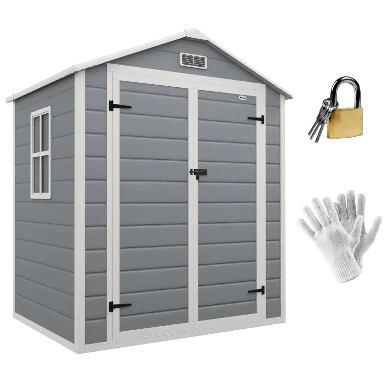 Metall-Gartenschuppen, abschliessbar, Doppeltür, Fenster, Aluminiumrahmen, 1,80 x 1,30 x 2,10 m, Grau