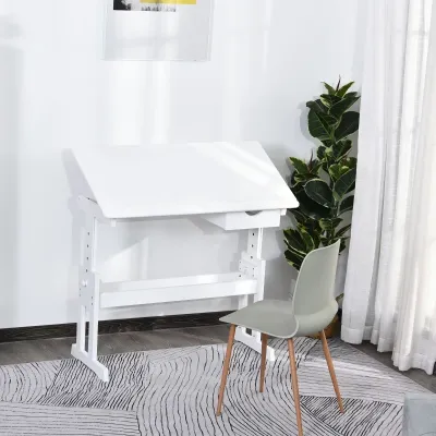 Schreibtisch Laptoptisch Zeichentisch Schulbank Höhenverstellbar mit Schublade MDF Weiss