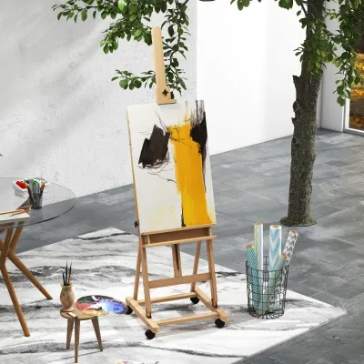 Staffelei, Künstlerstaffelei, Höhenverstellbar, 4 Rollen, Natur