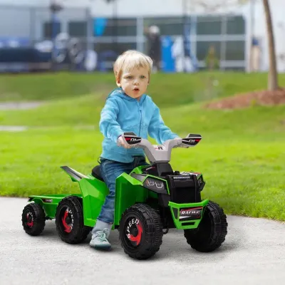 Quad, Kinderquad, aufladbar, 2,5 km/h, mit Anhänger für Kinder 1,5 bis 3 Jahre, Grün