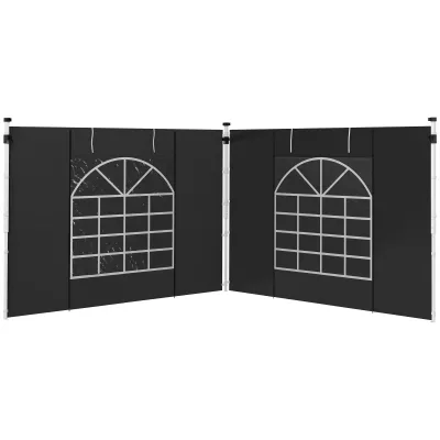 2er-Set Seitenwände für 3 x 3/ 3 x 6 m Pavillon mit Fenster, Tür, Ersatzwände für Partyzelt, Oxfordstoff, Schwarz