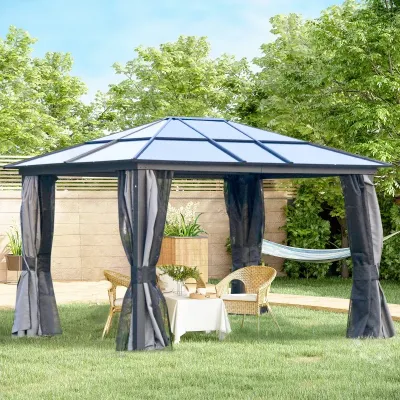 Luxus Pavillon Gartenpavillon Alu Partyzelt Gartenzelt mit PC Dach Dunkelgrau+Schwarz 300 x 360 x 265 cm