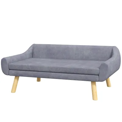 Haustiersofa Hundesofa, Skandidesign, abnehmbares Polster, Samtoptik, 102 cm x 58,5 cm x 42,5 cm, Grau + Natur