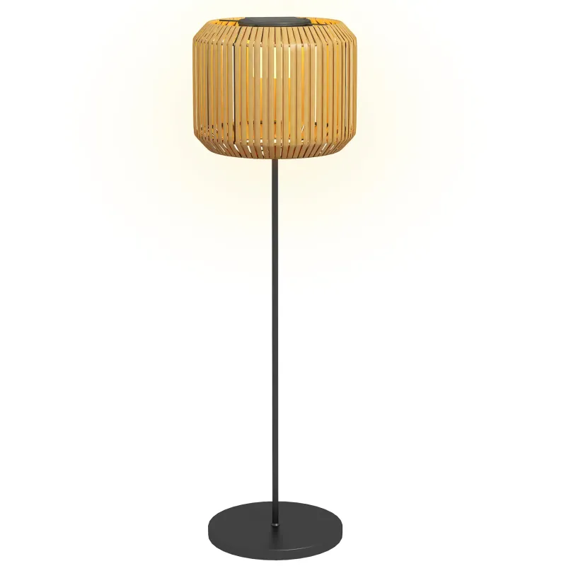 Rattan Aussenleuchte, Solar Gartenlampe, Einschaltautomatik, LED, wetterfest, Metallrahmen, Ø34 x 130cm, Schwarz/Gelb