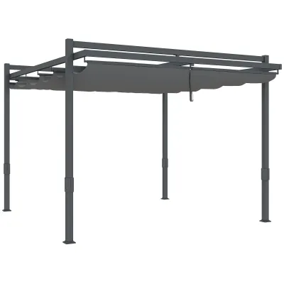 Pergola Pavillon ca. 3,5 x 3 m, Aluminium, winterfest | Sonnenschutz mit verstellbarem Schiebedach, Grau
