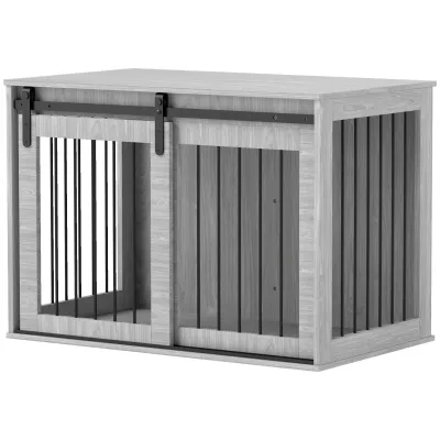 Heim-Hundebox Hundekäfig Grau (98x58x61 cm) – Schiebetür &amp; Belüftung