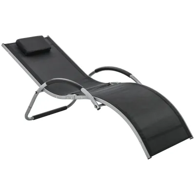 Gartenliegen mit Kissen Sonnenliege Relaxliege ergonomisch Aluminium Texteline Schwarz 160 x 60 x 65 cm