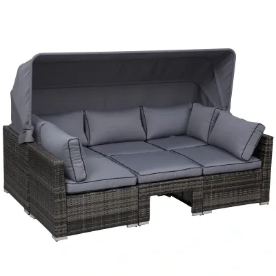 Rattan Lounge Set inkl. Kissen und Beistelltisch grau