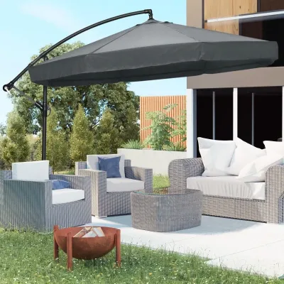 Sonnenschirm mit Handkurbel und Moskitonetz, für 8 Personen, Dunkelgrau