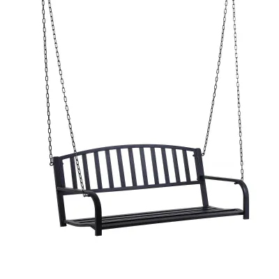 Hängebank 2-Sitzer Gartenschaukel Hollywoodschaukel mit Ketten Metall Schwarz 127 x 60 x 53 cm