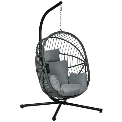 Outdoor Hängesessel Korbsessel, inkl. Polster, Egg-Chair, 120 cm x 106 cm x 188 cm, Grau