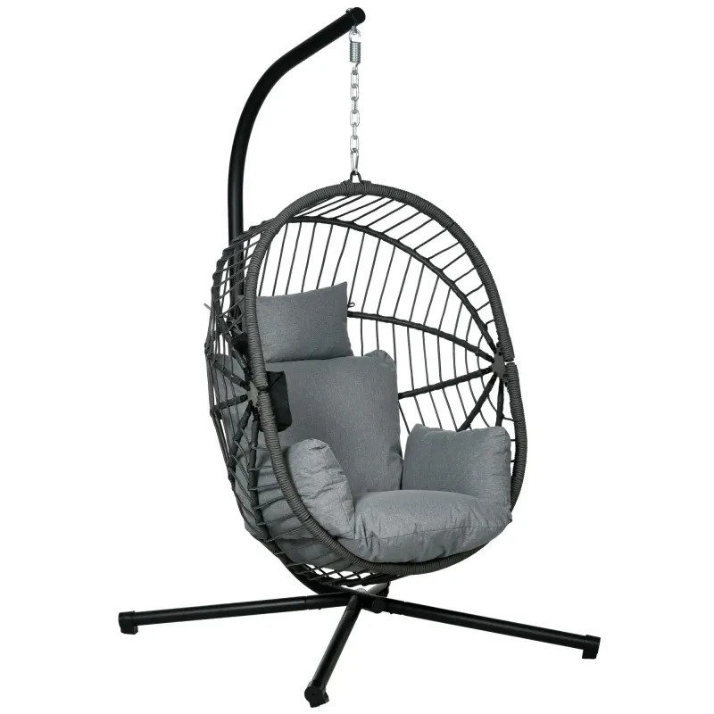 Outdoor Hängesessel Korbsessel, inkl. Polster, Egg-Chair, 120 cm x 106 cm x 188 cm, Grau
