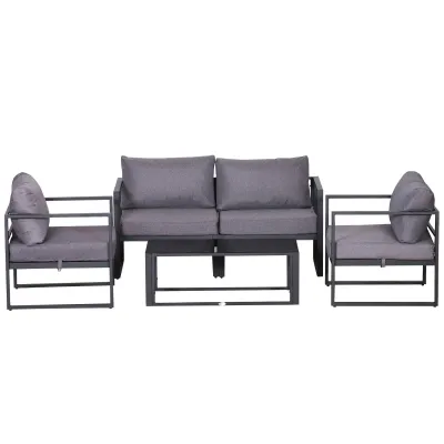 4-tlg. Gartenmöbel Set Sitzgruppe mit Couchtisch Doppelsofa Kissen Alu Grau 4-tlg. Gartenmöbel Set Sitzgruppe mit Couchtisch Doppelsofa Kissen Alu Grau