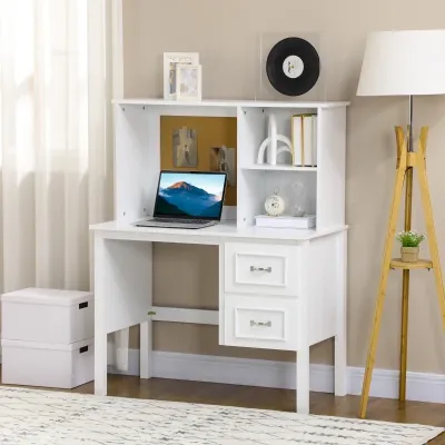 Schreibtisch, 2 Schubladen, 2 Regale, Sekretär, weiss