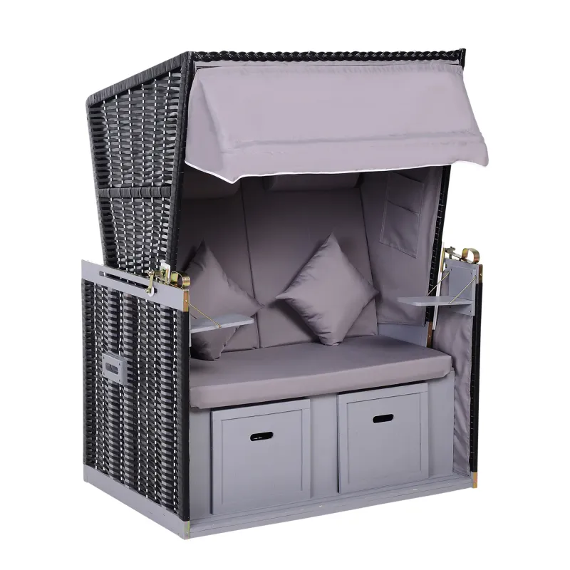 Strandkorb für 2 Personen mit neigbarer Rücklehne Grau 118 x 79 x 150cm Strandkorb für 2 Personen mit neigbarer Rücklehne Grau 118 x 79 x 150cm