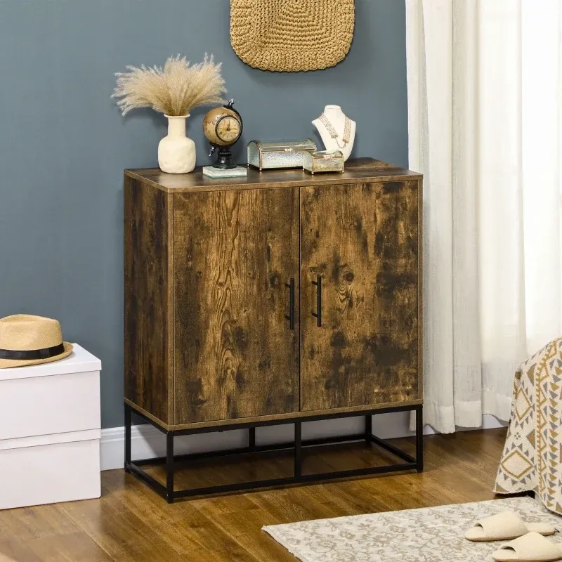 Sideboard im Industrie-Design, 2 Türen, 4 Regale, Braun + Schwarz