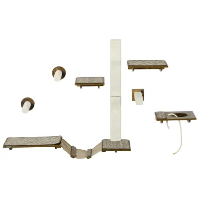 Katzentreppen-Set Kletterwand 8-teilig – robust, Braun/Cremeweiss