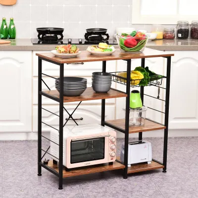 Küchenregal Standregal Metallregal Multifunktion Drahtkorb Metall MDF Natur 90 x 38 x 87,5 cm