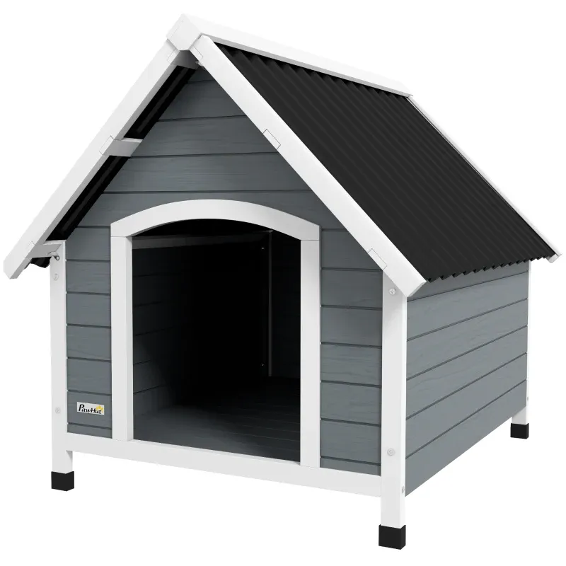 Outdoor Hundehütte aus Holz – herausnehmbarer Boden, erhöht, Grau