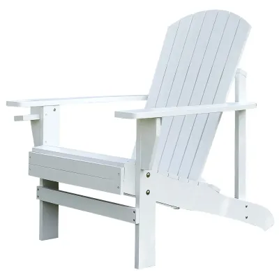 Adirondack Gartenstuhl mit Becherhalter, Gartenliege, Balkonstuhl, Tannenholz, Weiss, 97 x 72,5 x 93 cm