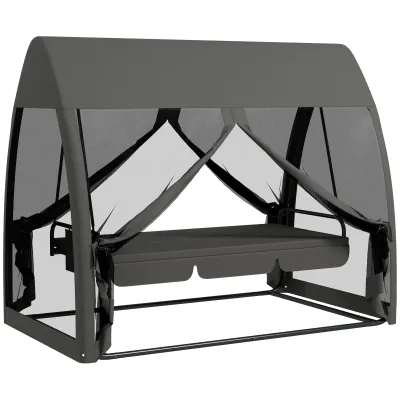 3-Sitzer-Hollywoodschaukel, Veranda-Schaukel mit Bettfunktion,  Grau