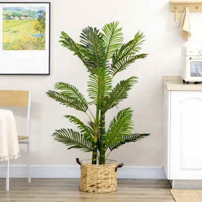Kunstpflanze, künstliche Palme, inkl. Übertopf, 150 cm, Grün + Schwarz