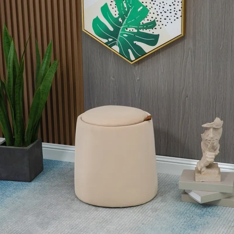 2-in-1 Hocker / Beistelltisch in Samtoptik inklusive Stauraum und abnehmbaren Deckel  Beige