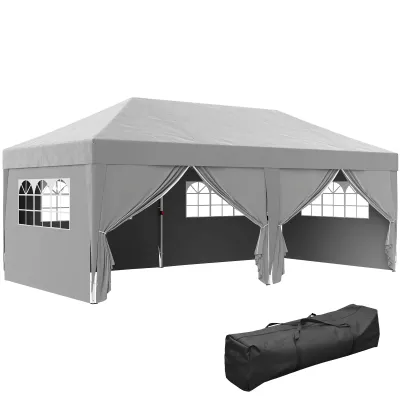 Garten Pavillon Outdoor faltbar, Festzelt, Gartenzelt 3 x 6 m mit 6 seitlichen Wänden, Transporttasche inklusive, grau