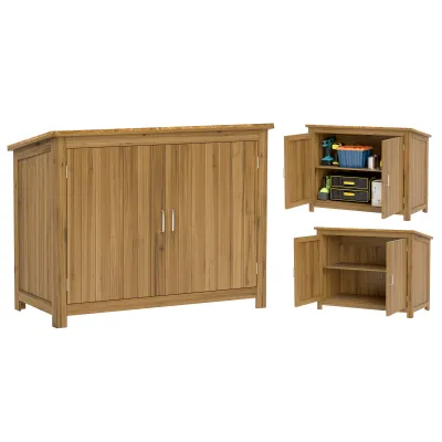 Gartenschrank, Werkzeugschrank mit 2 Regalen für Garten, Terrasse, Wetterfest, 110 x 50 x 85 cm, Braun