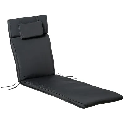 Liegenauflage Auflage für Gartenliege, Sonnenliege mit Kopfkissen abnehmbar Bezug Polyester + Baumwollfaser Grau 198 x 53 x 5 cm