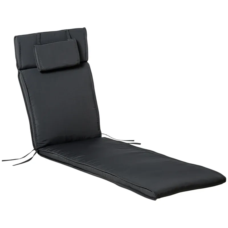 Liegenauflage Auflage für Gartenliege, Sonnenliege mit Kopfkissen abnehmbar Bezug Polyester + Baumwollfaser Grau 198 x 53 x 5 cm