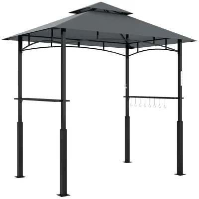 Grillpavillon mit Gewürzregalen und LED-Beleuchtung, wasserdicht, 243L x 148B x 248H cm, Grau
