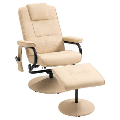 Massagesessel mit Hocker Relaxsessel Kunstleder Cremeweiss