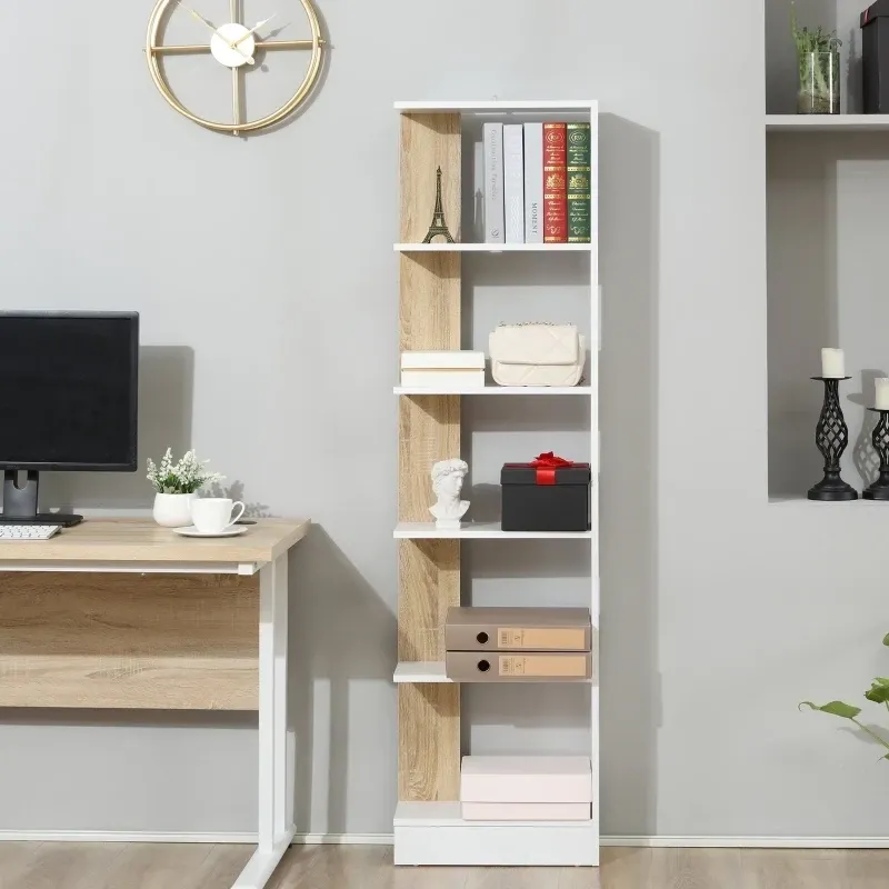 Bücherregal Standregal Weiß freistehend Regal Sonoma Tür Schub Weiß Holz
