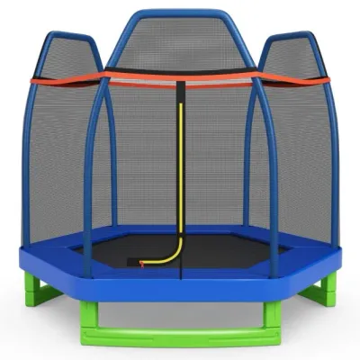 Ø223cm Kindertrampolin mit Sicherheitsnetz bis 150kg belastbar blau
