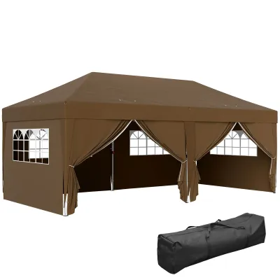 Garten Pavillon Outdoor faltbare, Festzelt, Gartenzelt 3 x 6 m mit 6 seitlichen Wänden, Transporttasche inklusive, Kaffee