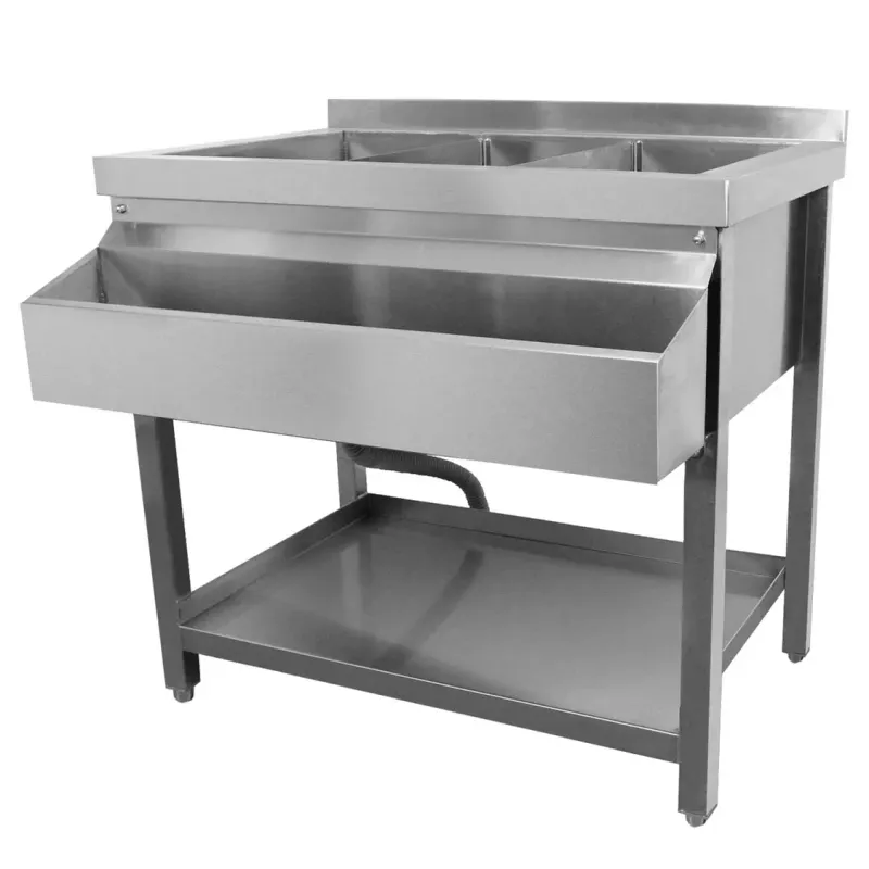 Gastro Cocktail Station aus Edelstahl 304 | 3 Eisbehälter, Speedrail, Unterregal, 100 mm Spritzschutz