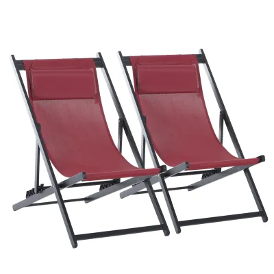 Klappstuhl 2er-Set Klappsessel Klappbarer Gartenstuhl Campingstuhl Alu Weinrot