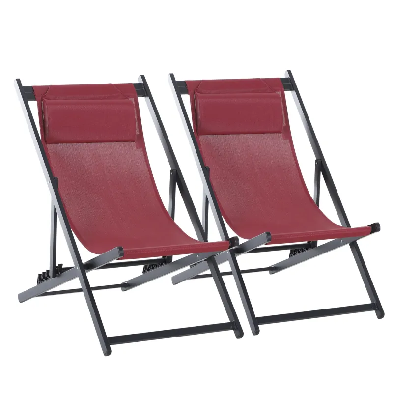 Klappstuhl 2er-Set Klappsessel Klappbarer Gartenstuhl Campingstuhl Alu Weinrot