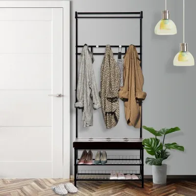 Kleiderständer Garderobenbank mit 2 Schuhablagen Metall