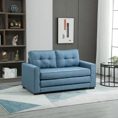 Schlafsofa Klappsofa 2-Sitzer Sofa mit Schlaffunktion  Leinen-Touch Blau
