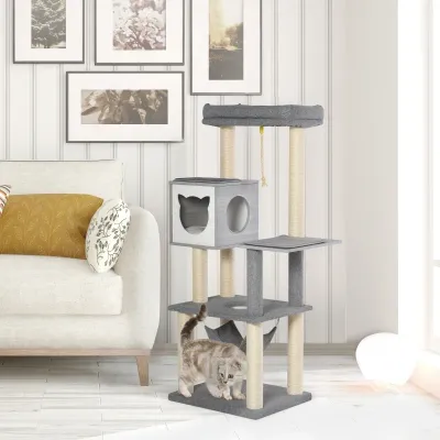 Luxus-Kratzbaum Katzenbaum Kletterbaum für Katzen Multiaktivitätszentrum Grau &amp; Weiss